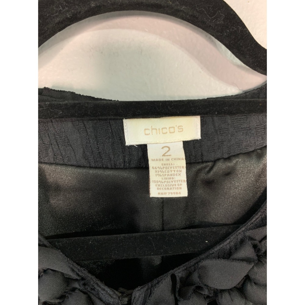 Chicos Black Textured Ruffle Collar‎ Jacket Size 2(12) L Evening Casual - Picture 3 of 10